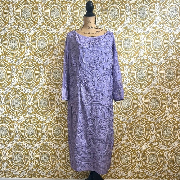 JS Collections Soutache Boatneck Bell Sleeve Cocktail Dress in Royal Sky Sz 22W - Picture 7 of 12